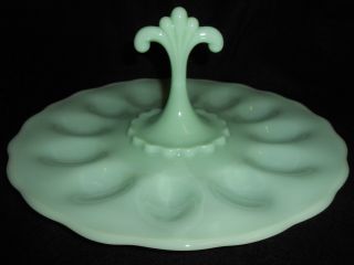 Jadeite Green Glass Deviled Egg Serving Plate Platter Tray Jadite Jade Milk Post