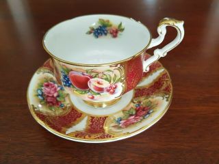 Paragon Fruits And Roses Burnt Red Teacup And Saucer