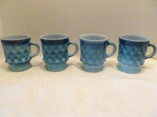 4 Anchor Hocking Fire King Kimberly Cup / Mugs Denim Blue Glass