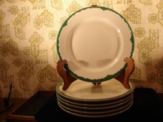 6 Vintage Green Trim White Shenango China Restaurant Ware 9 " Plates