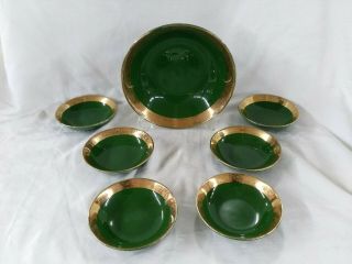 Vintage Green - O - Gold 22k Serving Bowl And 6 Smaller Bowls By Sabin