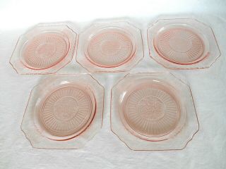 5 Pink Mayfair Open Rose 8 3/8 " Depression Glass Luncheon Plates - No Chips