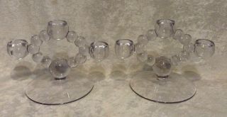 2 Vintage Imperial Glass Candle Holder Candlewick Circle Of Balls 1900 - 40 