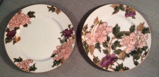 Fitz & Floyd Cloisonne Peony White - Two Accent/salad Plates - Vtg -