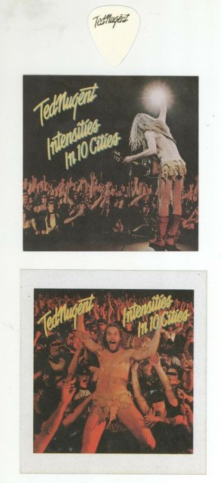 Ted Nugent Guitar Pick & 2 Cool Intensities In 10 Cities Promo Stickers