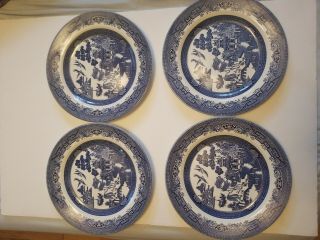Churchill Blue Willow Dinner Plates 10 1/4” Set Of 6 Dishwasher/microwave Safe