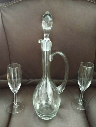 Vintage Princess House Heritage Etched Glass Wine Liquor Decanter,  2 Glasses