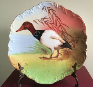 Antique Limoges Coronet Canvasback Scalloped Duck Game Bird Plate Signed Max 10 "