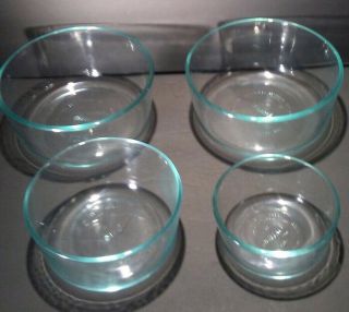 4 Pc.  Pyrex Blue Tint Glass Round Bowl Set 2 7203 1.  75qt 1 7201 1qt 1 7200 2 Cup
