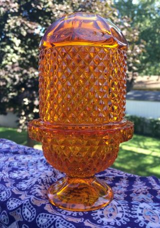 Viking Glass Orange Fairy Lamp 2 Pc Vintage Diamond Point Perfect