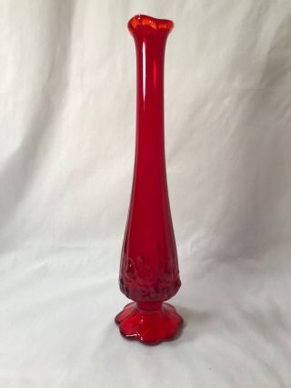 Vintage Fenton Ruby Red Pattern Glass Bud Vase Bottom Signed 10 3/8 " H Art Glass