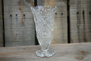 Waterford Crystal Vase Footed Scalloped Rim W Fan Diamond Shapes 7 " Tall