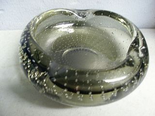 Mid - Century Murano Blown Italian Art Glass Ash Tray Bowl Bubbles Smoke Gray
