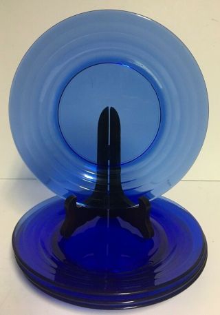 4 Hazel Atlas Depression Glass Cobalt Blue Modern Tone Dinner Plates 8 7/8 "