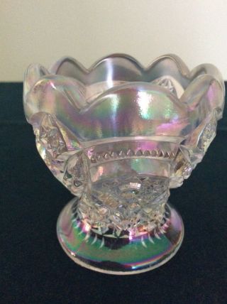 Vintage Smith Glass White Carnival Vase Egg Cup Toothpicks Holder Hobstar Band