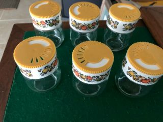 6 Pc Vintage Corning Ware Spice Of Life Glass Jar Spice Shakers Set Gemco 3.  5 "