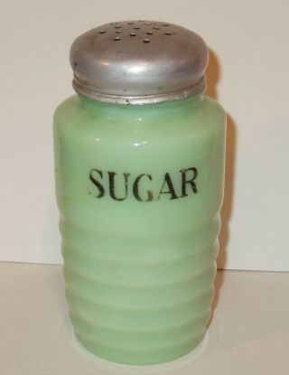 Vintage Jeannette Glass Co.  Jadeite Sugar Canister & Lid Green Depression Glass