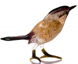 Brown Beige Robin Figurine Blown Glass " Murano " Art Animal Bird Miniature