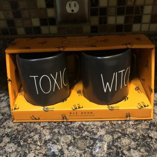 Rae Dunn Toxic And Witch Black Halloween Mugs Set