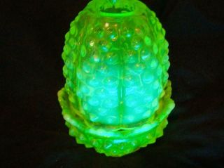 Vintage Fenton Fairy Lamp Yellow Opalescent Vaseline Hobnail 4 1/2 Inch Tall