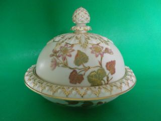 C.  1890 Royal Worcester Floral Covered Cheese Dish Bowl With Drainer 1393