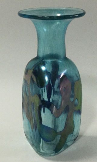 Robert Held Signed Art Glass 3 Sided Vase 4 5/8 " Tall Made In Canada