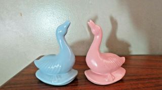 Abingdon Pottery Vintage Pink And Blue Goose Figures
