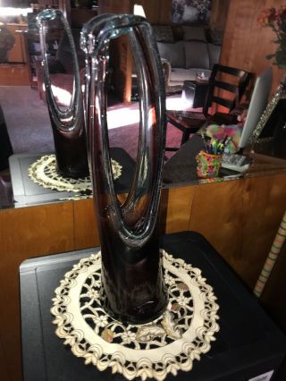 Hand Blown Art Encased Glass Vase/decorative - 17” Tall - Purple,  White,  & Clear