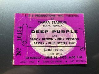 Deep Purple Blue Oyster Cult Concert Ticket Stub June 16,  1973 Tampa Stadium Fl
