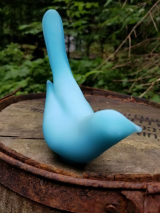 Vintage Fenton Satin Art Glass Blue Bird Figure Figurine Curio Display 2