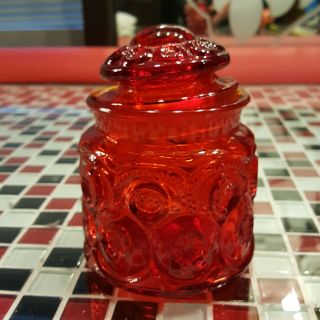 Vtg 5 Inch L.  E.  Smith Ruby Red Moon And Stars Glass Canister Apothecary Jar