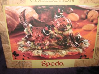 Spode Harvest Pheasant Salt and Pepper Shaker Set with Tray - 2