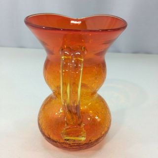 Vintage Blenko Amberina Handblown Orange Crackled Glass Pitcher Vase 5.  5 