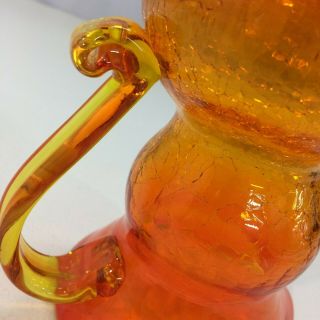 Vintage Blenko Amberina Handblown Orange Crackled Glass Pitcher Vase 5.  5 