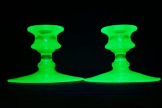 Vaseline Glass Uranium Glass Candle Holders Set Of 2 Green