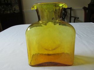 Vintage Blenko Glass Amber Double Spout Water Bottle Pitcher Carafe 8 "