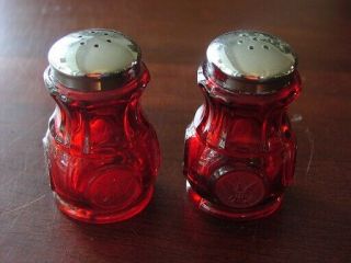 Fostoria " Coin " Salt And Pepper Shakers In Ruby Color