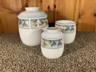 Vintage Mikasa Garden Harvest Intaglio Flour/cookie Canister Jars - Set Of 3