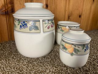 Vintage Mikasa Garden Harvest Intaglio Flour/Cookie Canister Jars - Set of 3 2
