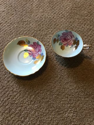 Paragon Double Warrant Tiffany Blue Rose Cup And Saucer