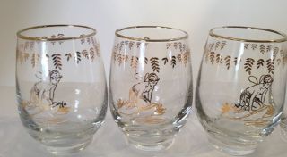 Vintage LIBBEY Cocktail Drink GLASSES Gold Fairy Nymph SET OF FIVE Bar Retro 3
