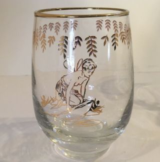 Vintage LIBBEY Cocktail Drink GLASSES Gold Fairy Nymph SET OF FIVE Bar Retro 5