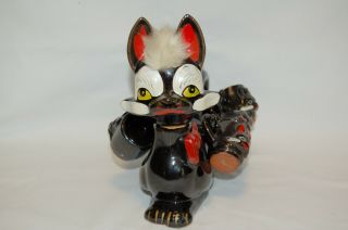 Shafford Black Cat Era Decanter 6 Cups Bunny Rabbit Skunk Vintage Japan Redware