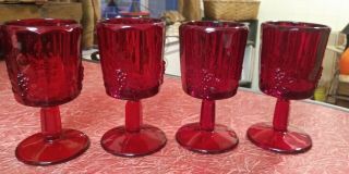 Westmoreland.  Set Of 4.  Paneled Grape 6 " Ruby Red Goblets