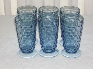 Set Of 6 Vtg Indiana Fostoria Colony Whitehall Cubist Blue Iced Tea Glasses Ec