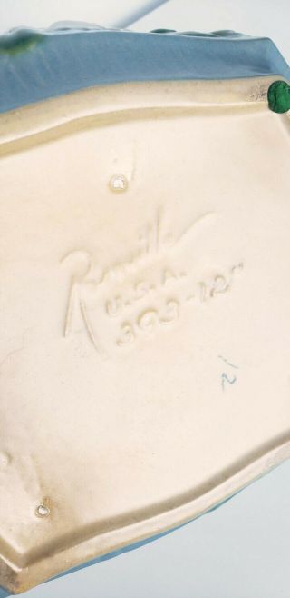 VINTAGE Roseville Pottery White Rose Blue Console Bowl 393 - 12 