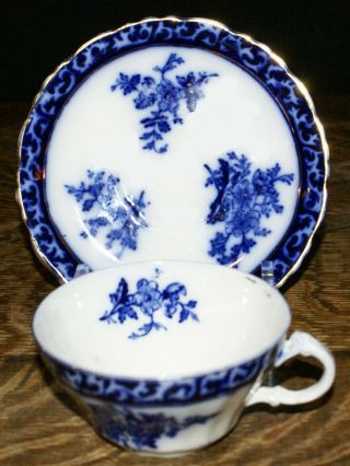 1898 Alcock Stanley Pottery Co.  England Flow Blue Touraine Cup And Saucer