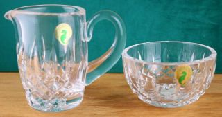 Waterford Lismore Crystal 3 3/4 " Creamer And 2 1/8 " Open Sugar Bowl Set Label