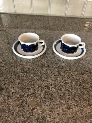 Arabia Finland Blue Anemone Two Demitasse Cups And Saucers