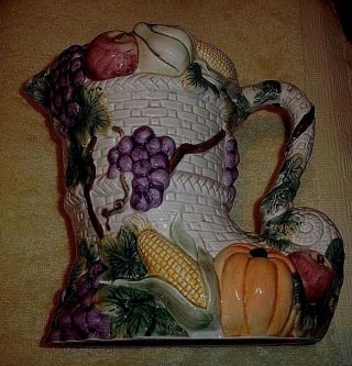 1993 Vintage Large Fitz And Floyd Harvest Bounty Pitcher 8 1/2 " Tall X 6 " Wide